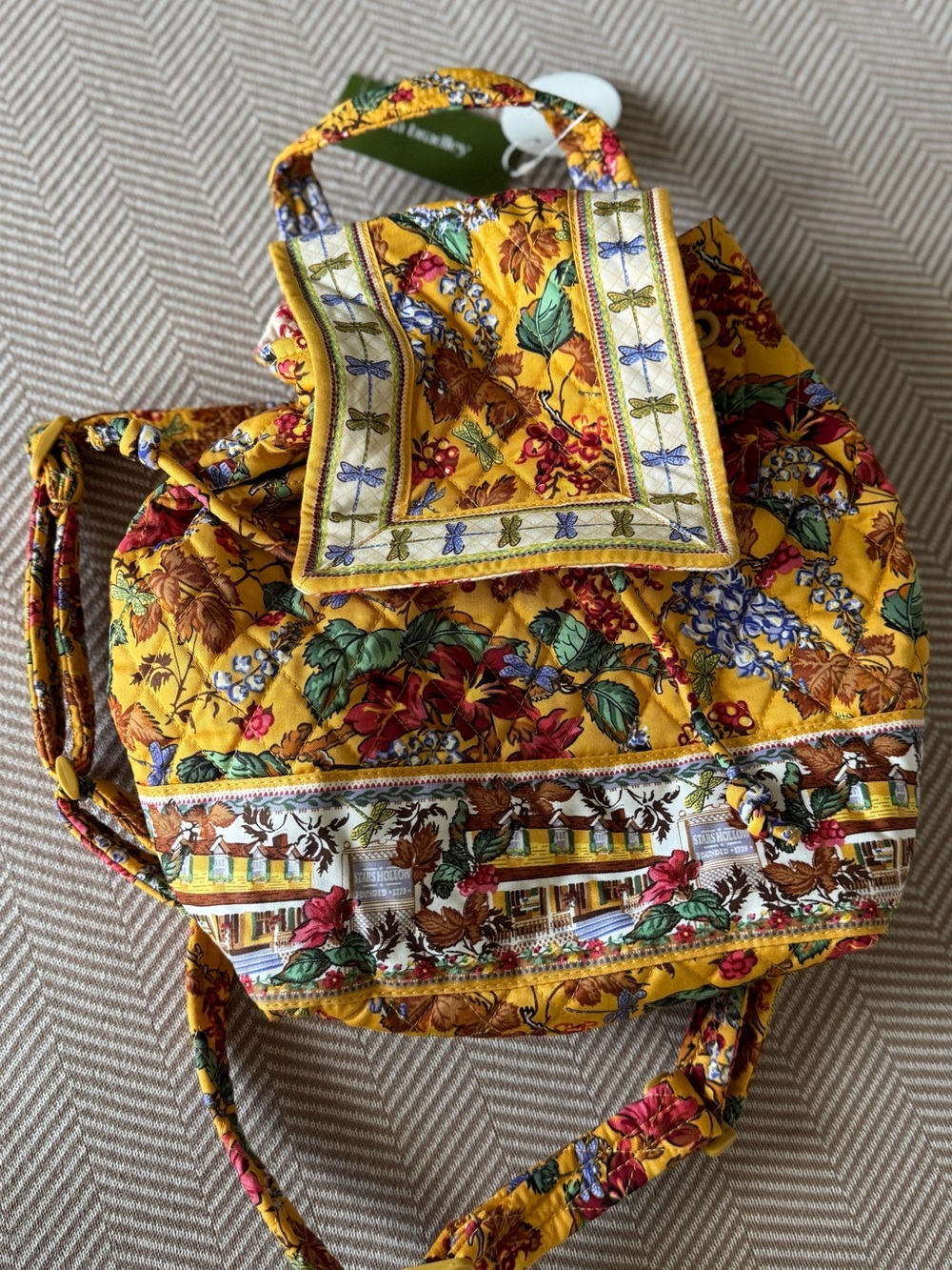Vera Bradley Floral Quilted Drawstring Backpack - Yellow